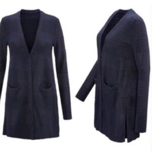 CABI CLASSIC CARDIGAN NAVY BLUE TONAL STRIPE SWEATER WOMENS SZ SMALL